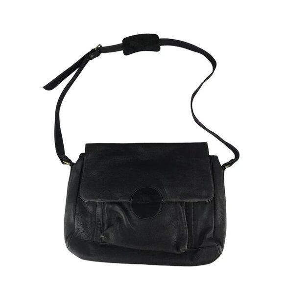 Bree Womens Dark Green Leather Adjustable Strap Outer Pockets Messenger Bag Sz S - Picture 1 of 10